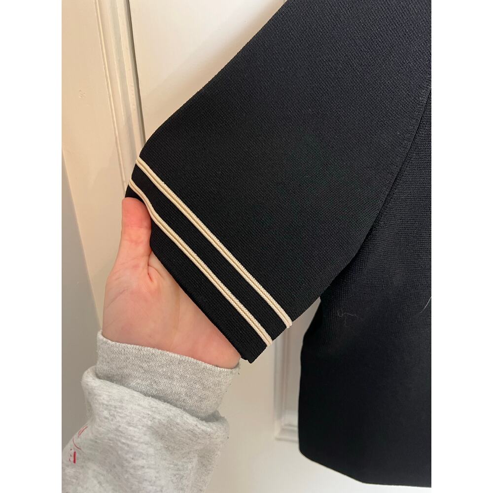 Sandro Paris Fabie Crop Short Sleeve Top Sweater Black White Ruffle Collar S - Picture 12 of 13